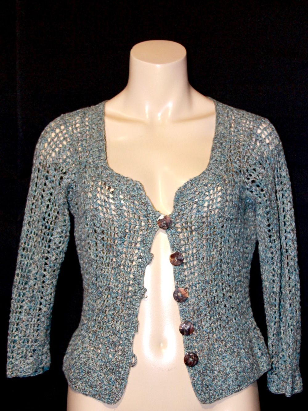 Open-Knit Crochet Scoop Neck Cardigan Sweater